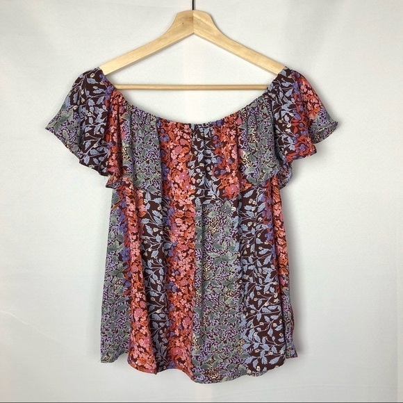 Anthropologie Maeve Vallita Red & Purple Floral OffShoulder Short Sleeve Top M - Picture 3 of 11